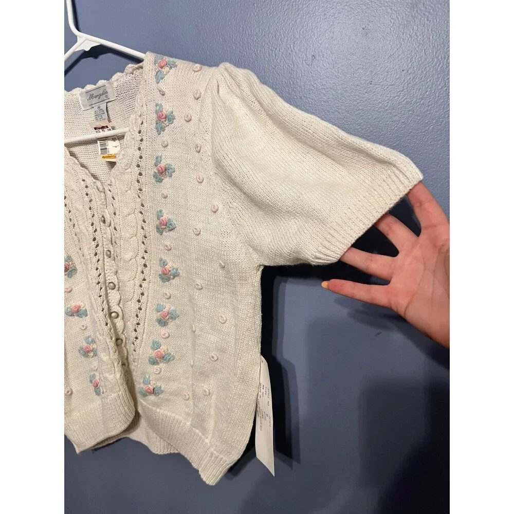 VTG‎ Margules Short Sleeve Embroidered  Cardigan SZ Med Cottage Grannt Core NOS